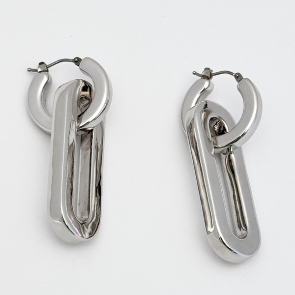 MILOR Italy 14K White Gold Chunky Link Drop Earrings Convertible Huggie Hoops